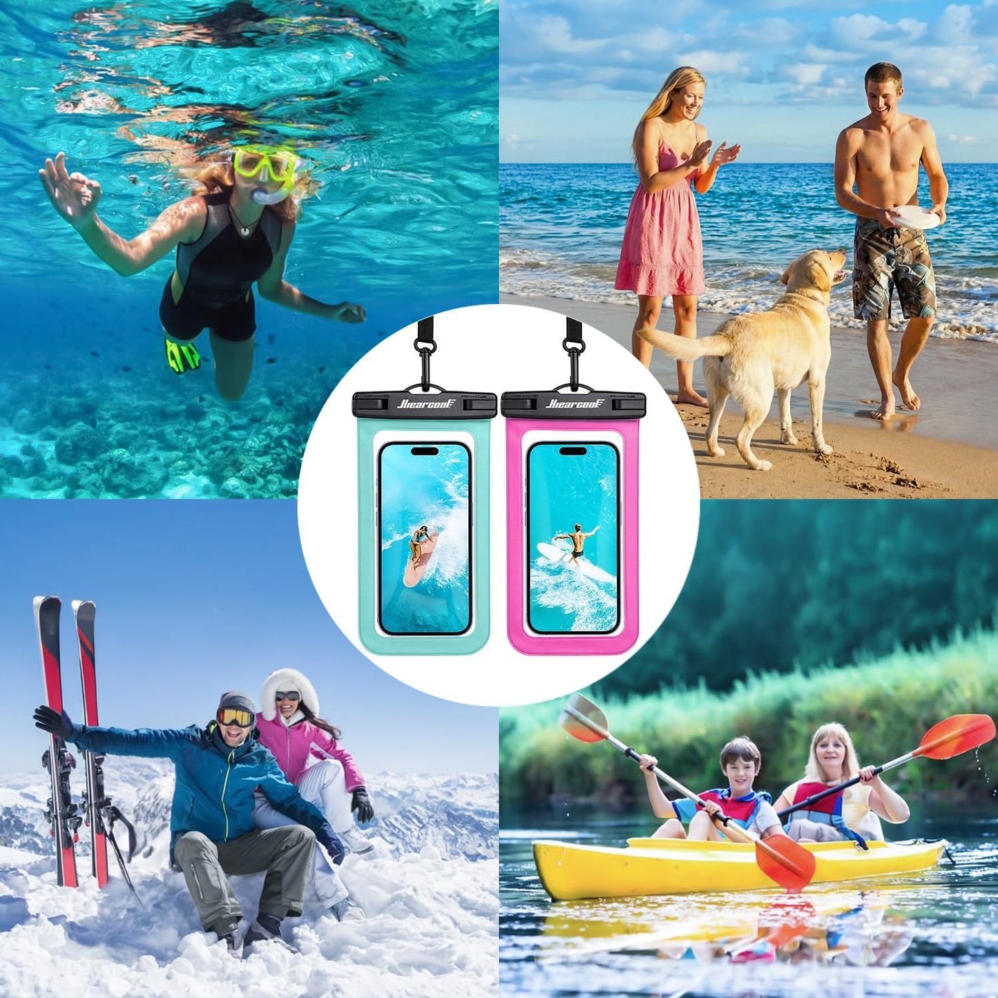 Hiearcool Waterproof Phone Pouch, Water Proof Phone Case for iPhone, Waterproof Cell Phone Dry Bag for Cruise Travel Vacation Essentials Large Waterproof Phone Holder 4 Pack-Black&Clear