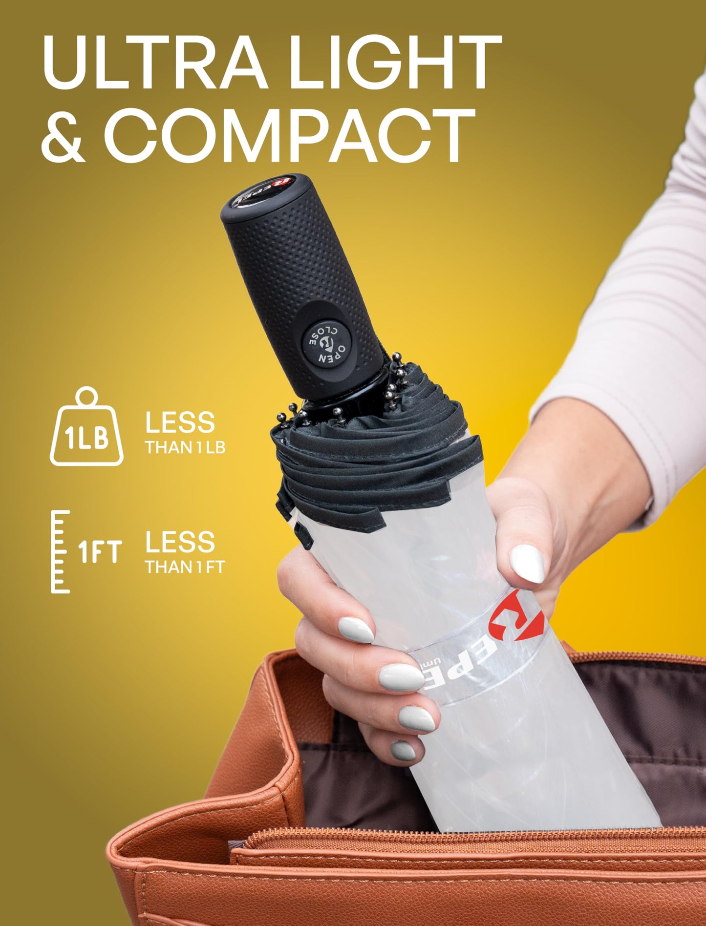 REPEL Windproof Travel Umbrella - Compact & Withstands Winds up to 85MPH , Strongest Premium Auto Folding Umbrella for Rain and Sun - Durable, Light & Portable for Women & Men , Fits Backpack & Cars