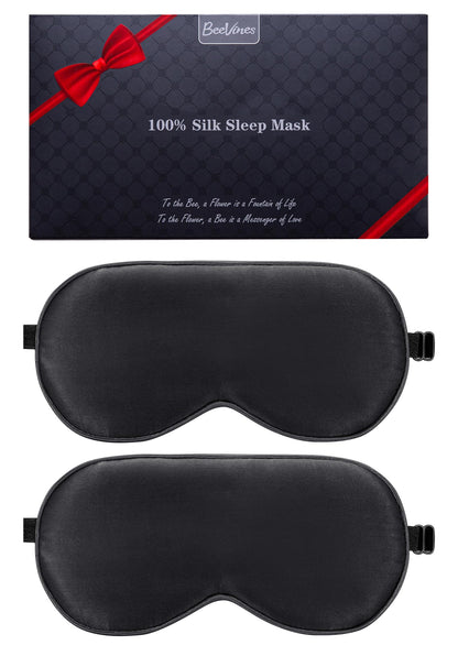 BeeVines 100% Real Mulberry Silk 2 Pack Sleep Mask, Natural Pure Silk Eye Masks with Adjustable Strap for Sleeping, 100% Block Light Eye Sleep Shade Cover, Reduces Puffy Eyes Traveling Gifts