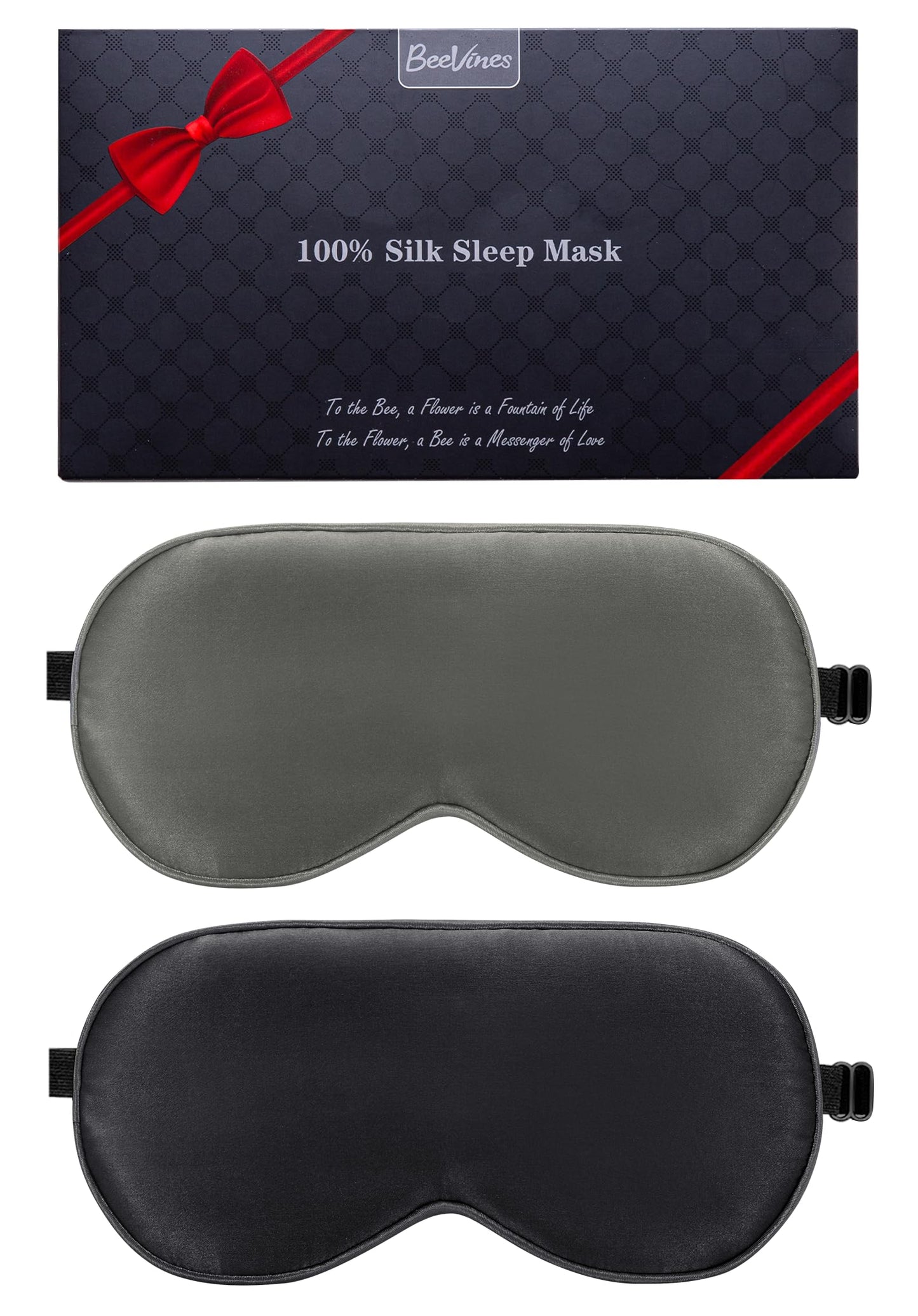 BeeVines 100% Real Mulberry Silk 2 Pack Sleep Mask, Natural Pure Silk Eye Masks with Adjustable Strap for Sleeping, 100% Block Light Eye Sleep Shade Cover, Reduces Puffy Eyes Traveling Gifts