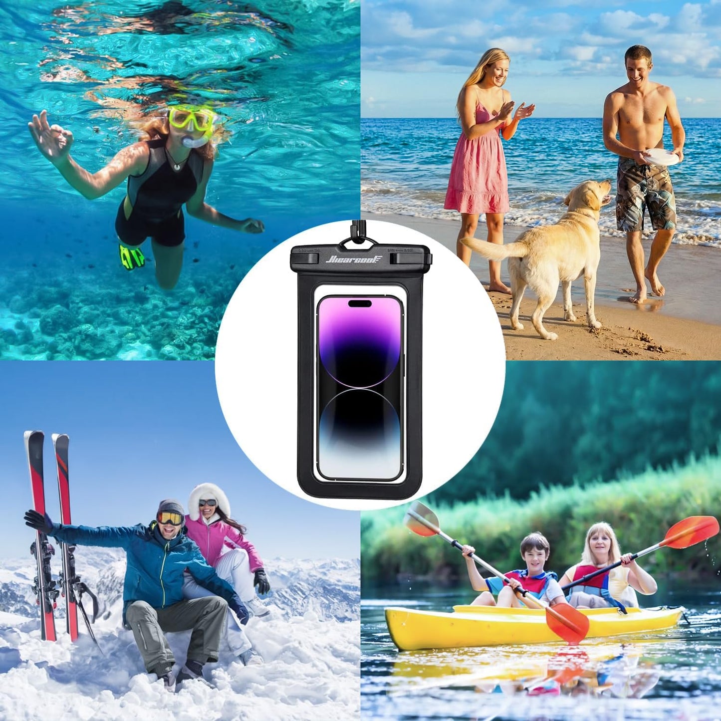 Hiearcool Waterproof Phone Pouch, Water Proof Phone Case for iPhone, Waterproof Cell Phone Dry Bag for Cruise Travel Vacation Essentials Large Waterproof Phone Holder 4 Pack-Black&Clear