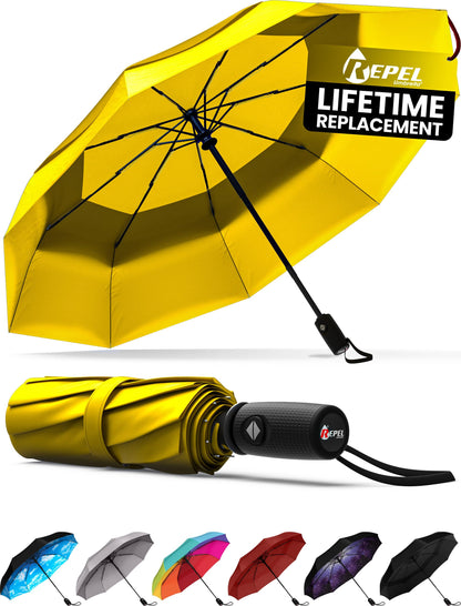 REPEL Windproof Travel Umbrella - Compact & Withstands Winds up to 85MPH , Strongest Premium Auto Folding Umbrella for Rain and Sun - Durable, Light & Portable for Women & Men , Fits Backpack & Cars