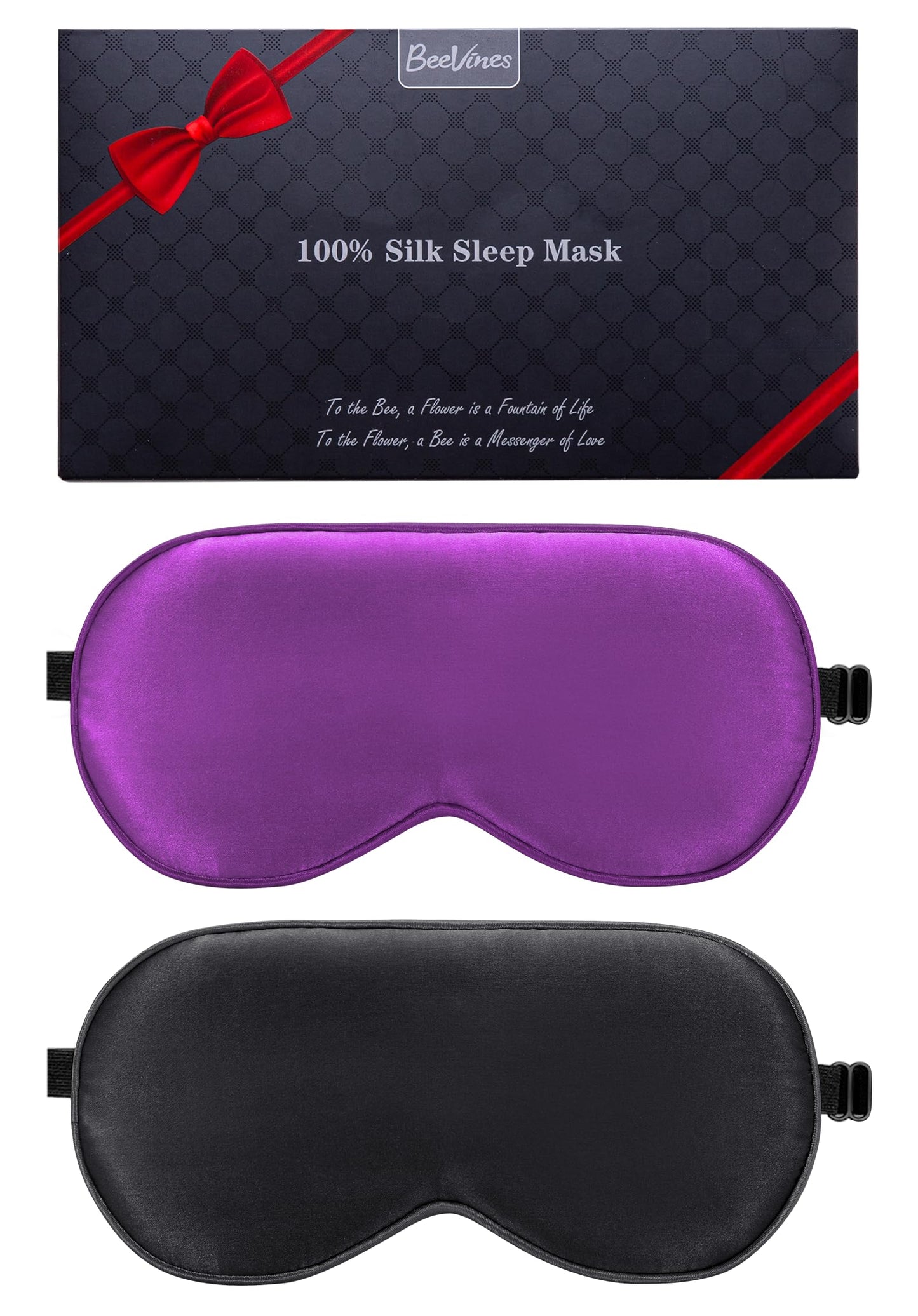 BeeVines 100% Real Mulberry Silk 2 Pack Sleep Mask, Natural Pure Silk Eye Masks with Adjustable Strap for Sleeping, 100% Block Light Eye Sleep Shade Cover, Reduces Puffy Eyes Traveling Gifts