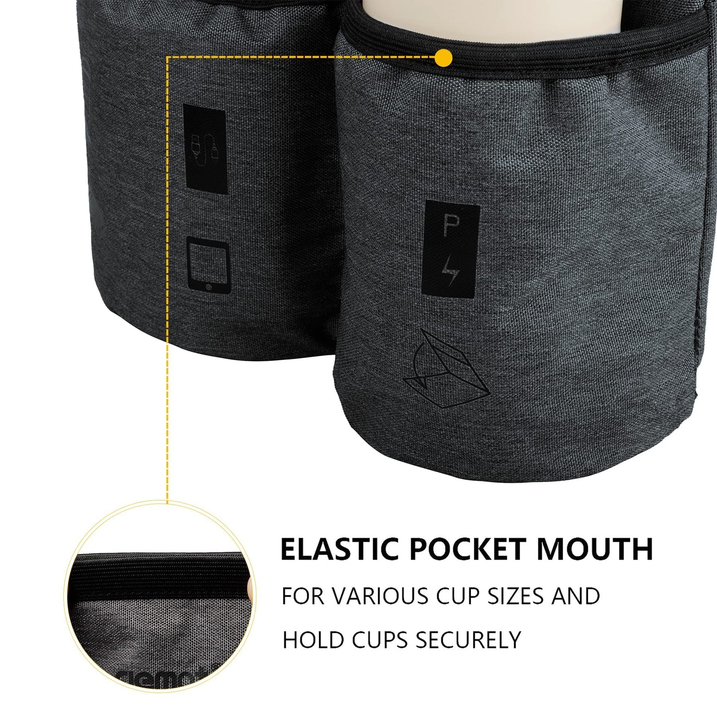 riemot Luggage Travel Cup Holder Free Hand Drink Carrier - Hold Two Coffee Mugs - Fits Roll on Suitcase Handles - Gifts for Flight Attendants Travelers Accessories Carbon Black