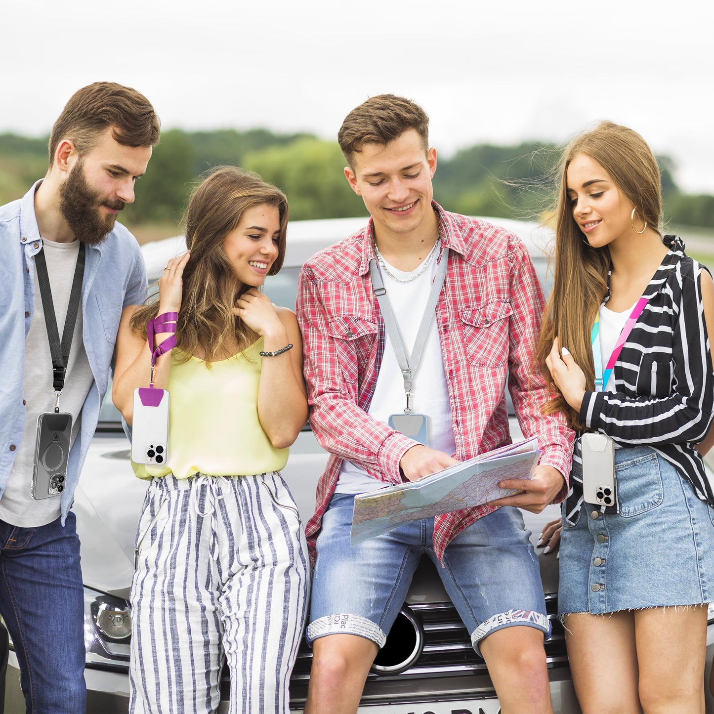 Doormoon Phone Lanyard, Universal Adjustable Neck Strap for Phone Case Keys ID Badges Cell Phone Lanyard Compatible with iPhone, Samsung, Most Smartphones, 2 Pack, Black Black