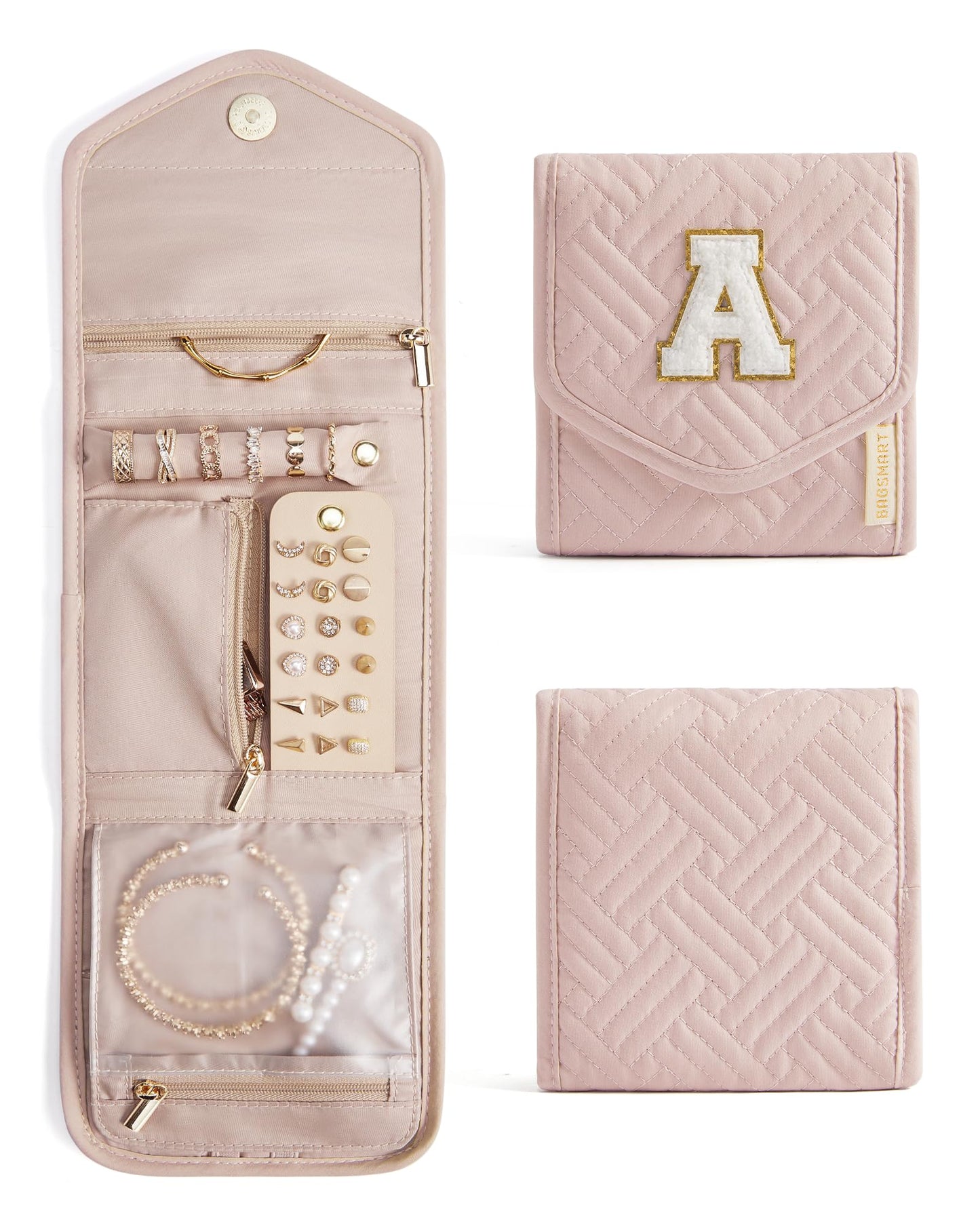 BAGSMART Travel Jewelry Organizer Case Foldable Jewelry Roll for Journey Rings, Necklaces, Earrings, Bracelets, Mini, Black