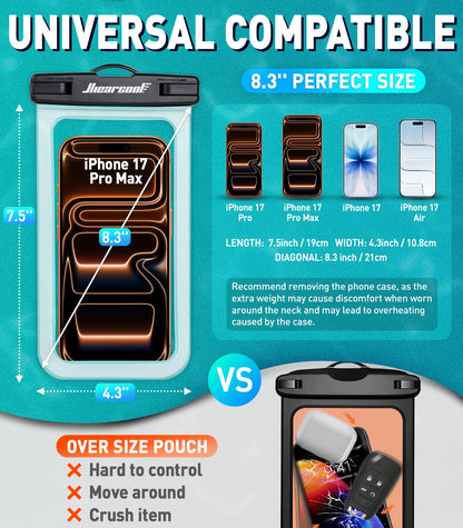 Hiearcool Waterproof Phone Pouch, Water Proof Phone Case for iPhone, Waterproof Cell Phone Dry Bag for Cruise Travel Vacation Essentials Large Waterproof Phone Holder 4 Pack-Black&Clear