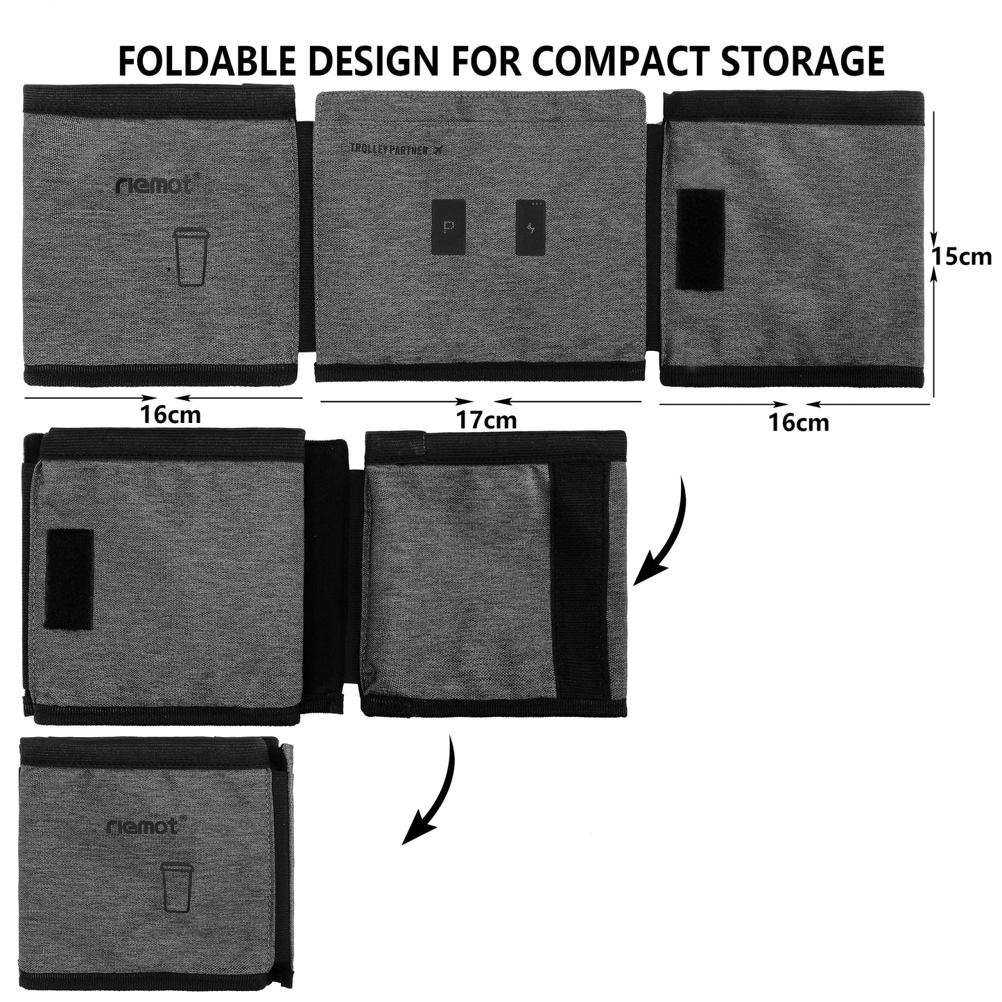 riemot Luggage Travel Cup Holder Free Hand Drink Carrier - Hold Two Coffee Mugs - Fits Roll on Suitcase Handles - Gifts for Flight Attendants Travelers Accessories Carbon Black