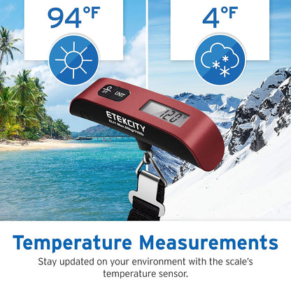 Etekcity Luggage Scale, Travel Essentials, Digital Suitcase Weight Scales for Travel Accessories, Hanging Baggage Scale with Temperature Sensor, Rubber Paint, 110 Pounds, Battery Included, Blue
