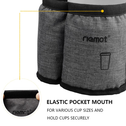 riemot Luggage Travel Cup Holder Free Hand Drink Carrier - Hold Two Coffee Mugs - Fits Roll on Suitcase Handles - Gifts for Flight Attendants Travelers Accessories Carbon Black