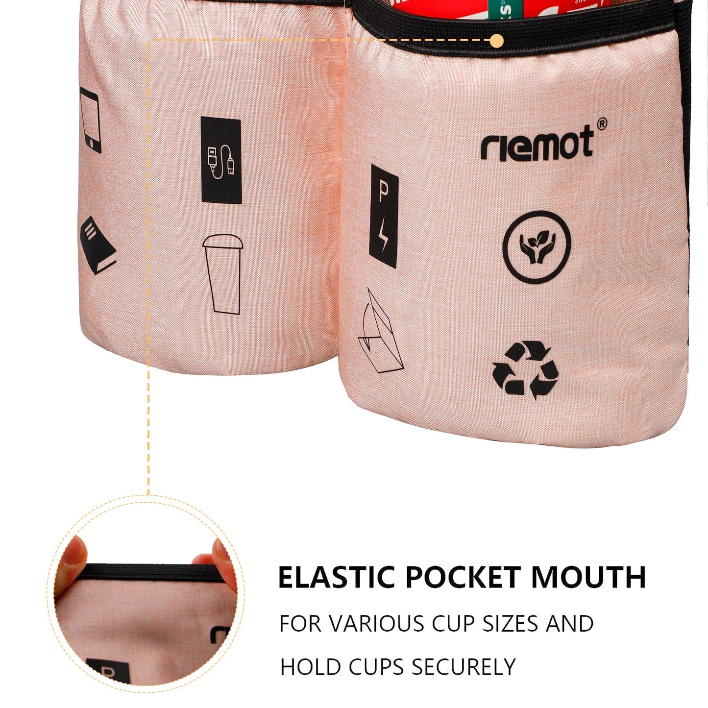 riemot Luggage Travel Cup Holder Free Hand Drink Carrier - Hold Two Coffee Mugs - Fits Roll on Suitcase Handles - Gifts for Flight Attendants Travelers Accessories Carbon Black